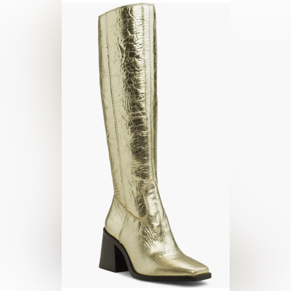 Vince Camuto Metallic Gold Knee-High Block Heel Boots